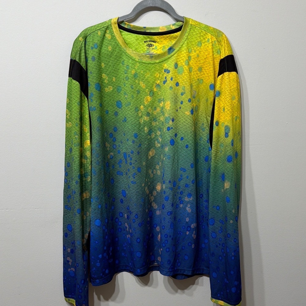 Reel Legends Freeline Mens XXL Fishing Shirt Long Sleeve Mahi Mahi Print Green
